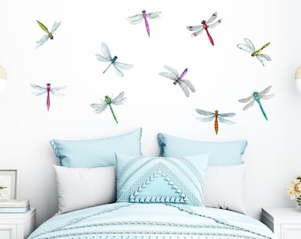 Dragonfly Wall Decals Bedroom Decoration Bug Collections Stickers Bathroom Decor colorful dragonfly Theme Decals