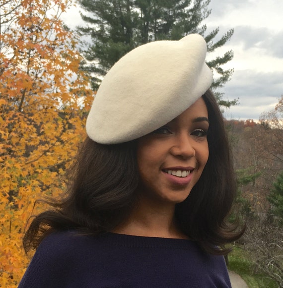 CUSTOM ORDES ONLY! off White Wool Felt Beret!-hand Made Hat  display picture 1
