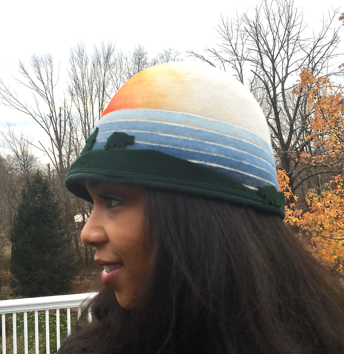 Hand Painted Sunset Cloche! WEARABLE ART! White Cloche Hat  display picture 2