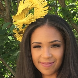 Bright Canary Yellow Leather Feather Fascinator MARDI GRAS Weddings-Bridal-Race Hat-Polo-Holiday-Teen Headband-Special Occasion Luncheons image 1