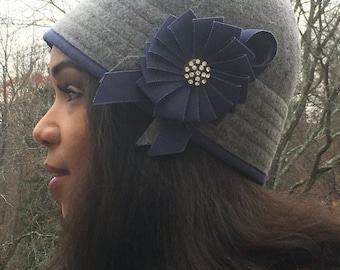 Vintage Liz Claiborne Wool Hat Weathered Gray Leather Band 