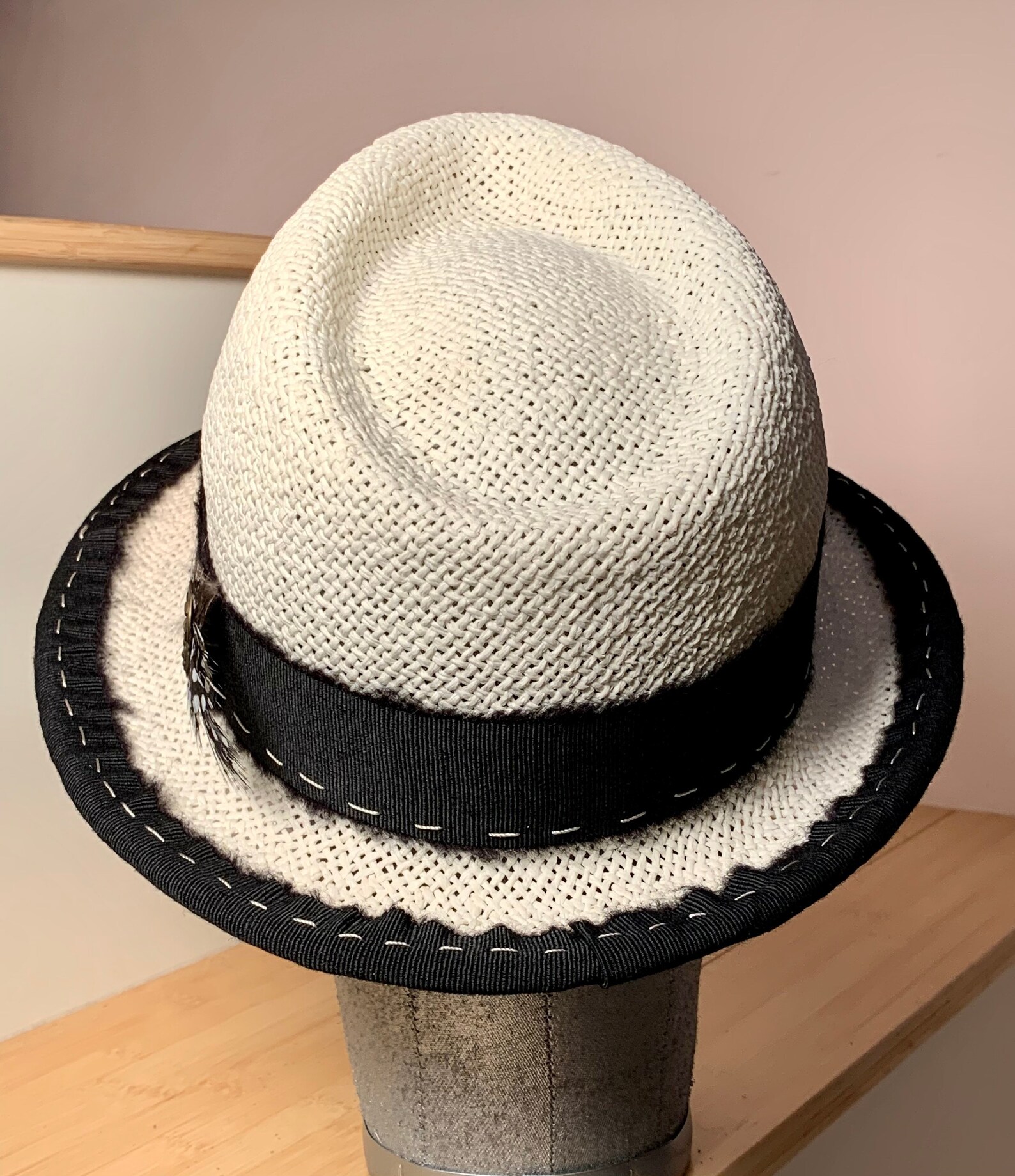Black and White Fedora With Pin and Guinea Feathers - Etsy