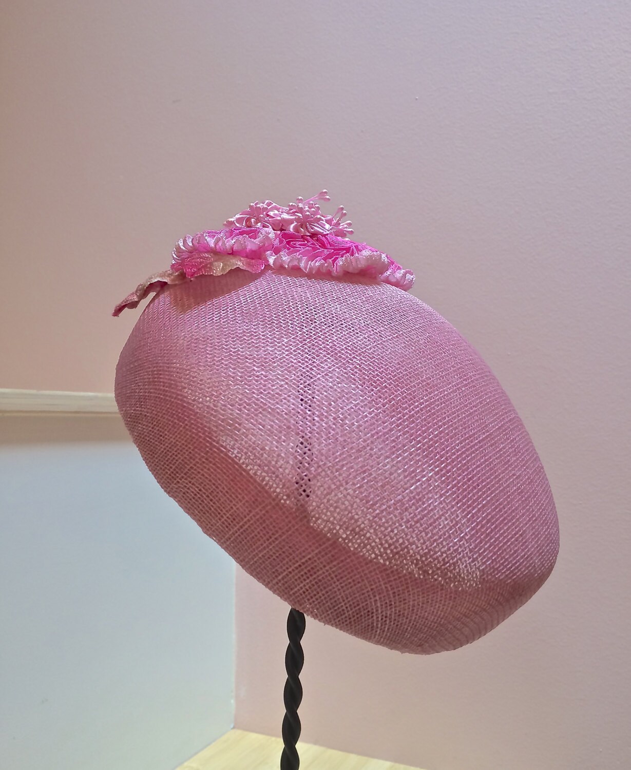Pink Sinamay Pill Box Hat, Wedding Hat, Mother of the Bride Hat, Girls