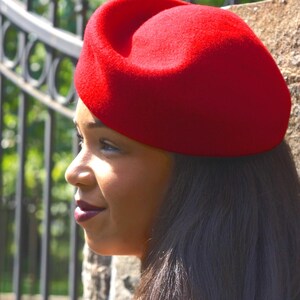 Red Wool Contoured Vintage Styled Pill Box Hat-Church Hat-Christmas Holiday Hat-Derby-Saratoga-Valentine's Day Hat--Special Occasion Hat ! image 1