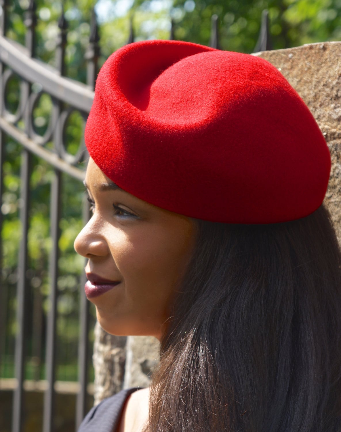 Red Wool Contoured Vintage Styled Pill Box Hat-church 