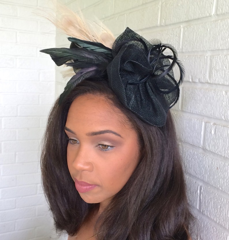 Black and Ivory Fascinator Wedding Headpiece Brides Maids Etsy