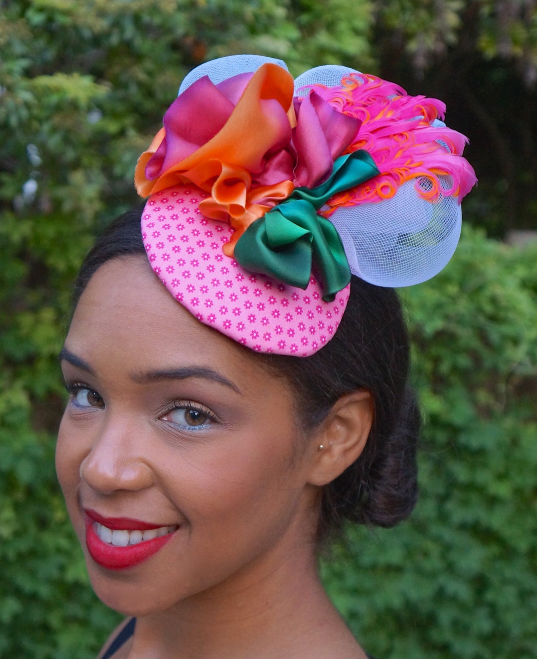 Colorful Pink Fascinator Yellow And Green And White Fascinator Brides colorful-pink-fascinator-yellow-and-green-and-white-fascinator-brides