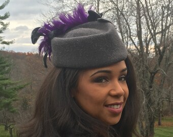 Vintage Mr John\'s 100% Wool Hat Purple Feathers Special Occasion Derby Pimp Vintage Mr John main image 2