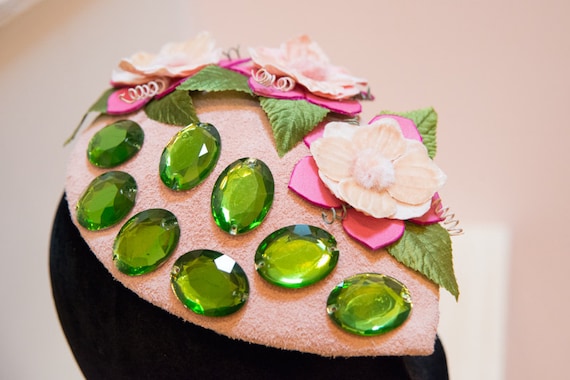 Jeweled Suede Fascinator, Suede Fascinator, Pink Bridesmaid  display picture 1