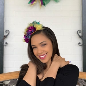 Mardi Grad Headpiece, Carnival headpiece, Fat Tuesday hat-New Orleans Party Headpiece-Hat with Purple, Green and Yellow- Carnival!