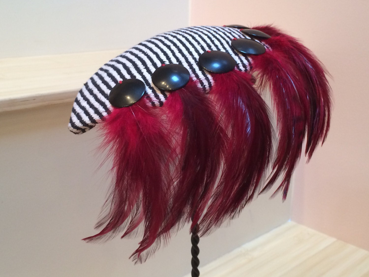Black Abstract feather Detail Race Day Fascinator Hat main image 1