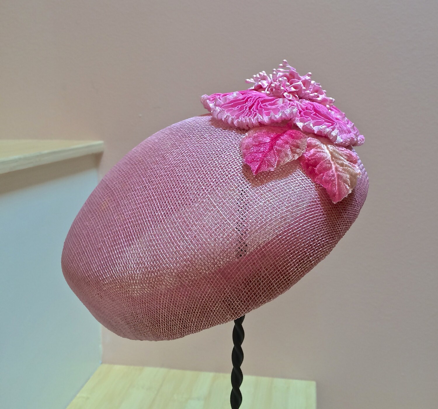 Pink Sinamay Pill Box Hat, Wedding Hat, Mother of the Bride Hat, Girls