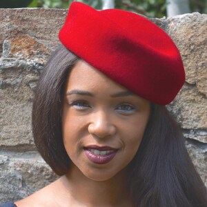 Red Wool Contoured Vintage Styled Pill Box Hat-Church Hat-Christmas Holiday Hat-Derby-Saratoga-Valentine's Day Hat--Special Occasion Hat ! image 3