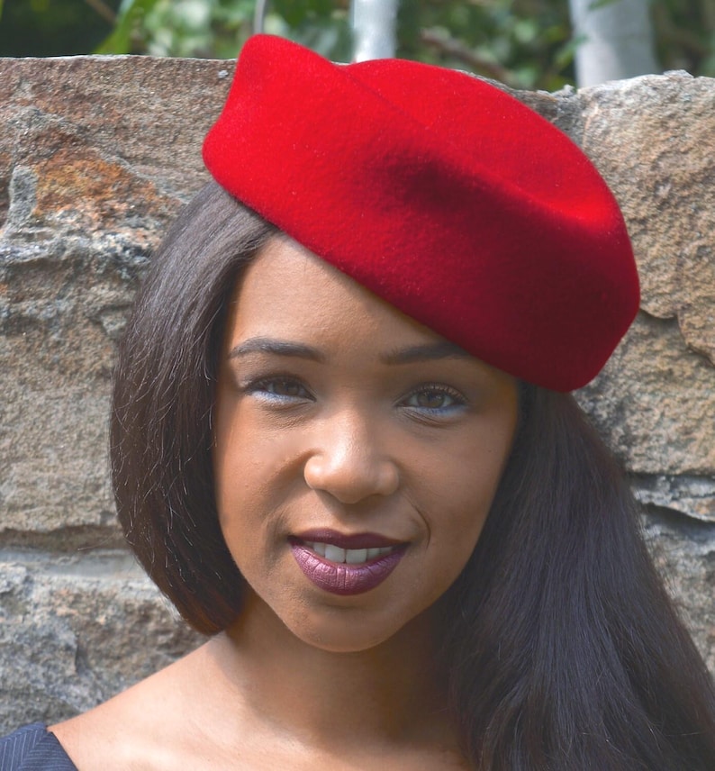 Red Wool Contoured Vintage Styled Pill Box Hat-Church Hat-Christmas Holiday Hat-Derby-Saratoga-Valentine's Day Hat--Special Occasion Hat ! image 3