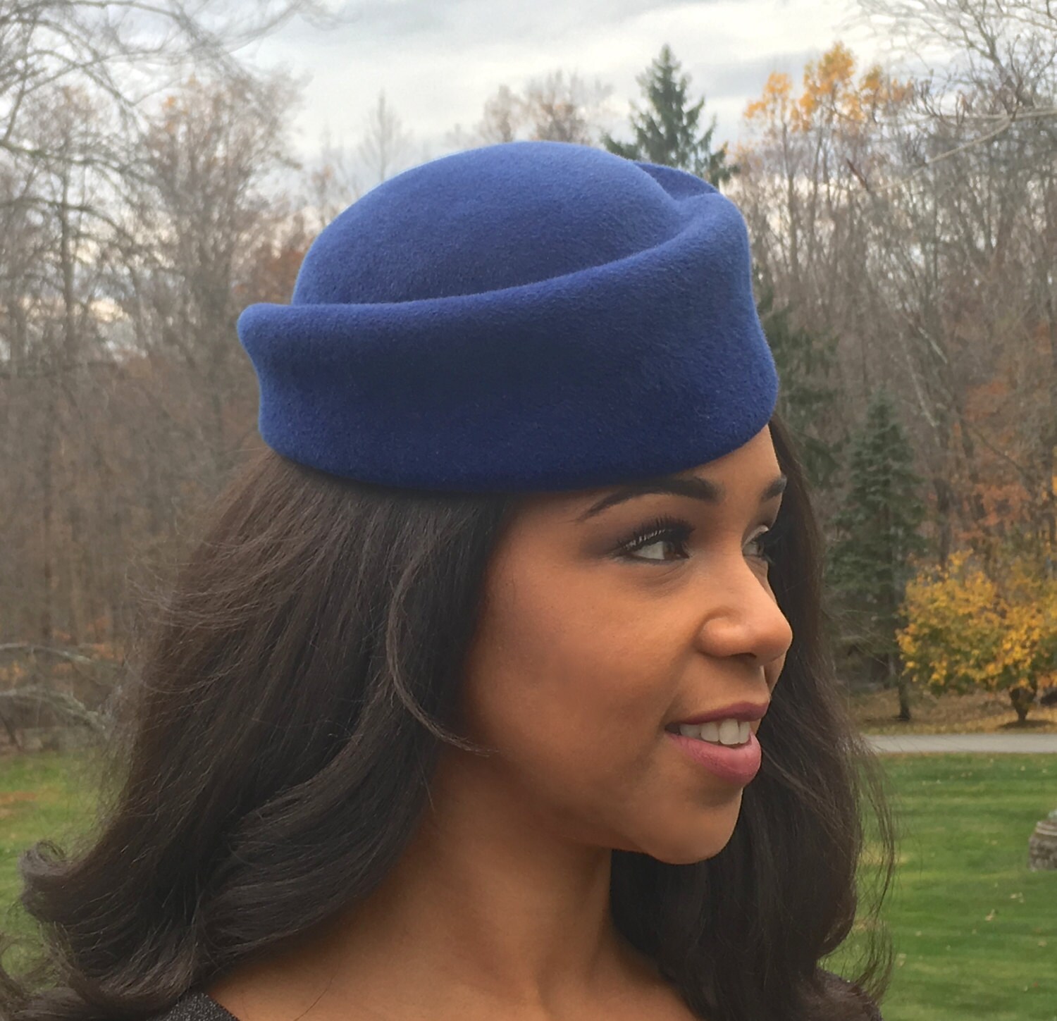 Royal Blue Wool Felt Pillbox Hat Vintage Style and Timeless. Etsy