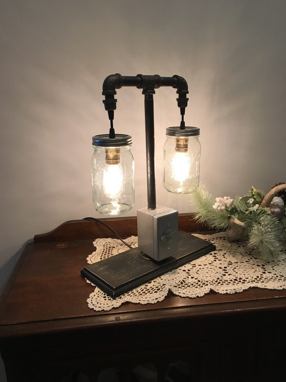 Mason Jar Lamp Ball Jar Desk Lamp Industrial Pipe Lamp Etsy