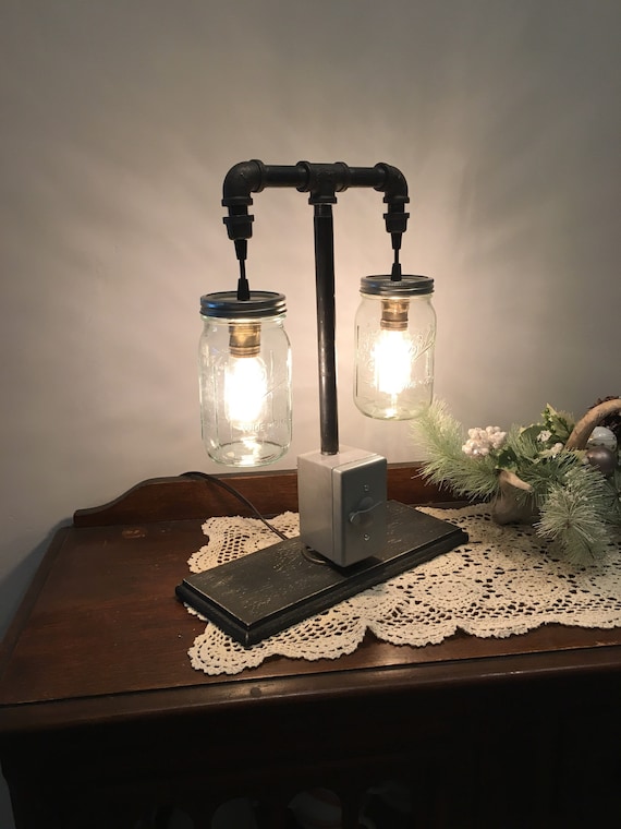 Mason Jar Lamp Ball Jar Desk Lamp Industrial Pipe Lamp Etsy