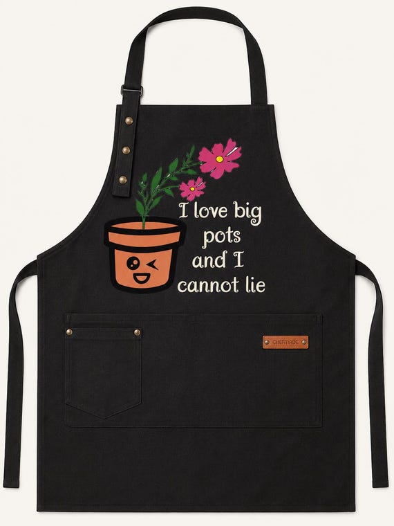 Gardening Apron – "I Like Big Pots and I Cannot Lie" Funny Apron, Waterproof Canvas Apron w/ Adjustable Straps, Green, Black, Blue, Red,