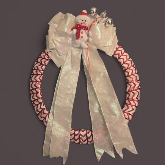 Red and White Snowman Ribbon Wreath