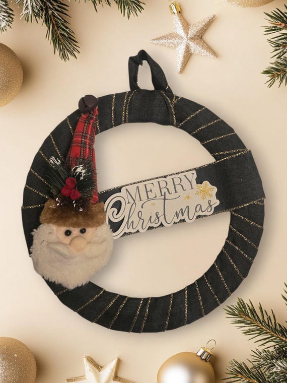 Green/Gold Santa Ribbon Holiday Wreath