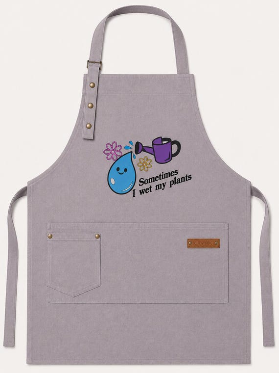 Funny Gardening Apron – "Sometimes I Wet My Plants" Canvas Apron, Adjustable Apron for Gardeners, Waterproof, Blue, Red, Gray, Tan, Green..