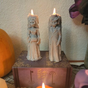 Bride and Groom Skeleton Candle set. Till Death us do Part Wedding candles. Witches decorations. Celebrating LOVE NEVER DIES Gothic Decor