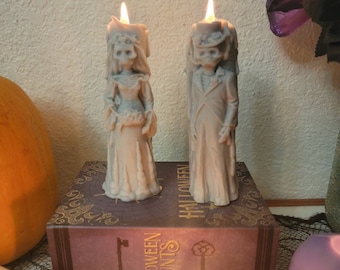 Bride and Groom Skeleton Candle set. Till Death us do Part Wedding candles. Witches decorations. Celebrating LOVE NEVER DIES Gothic Decor