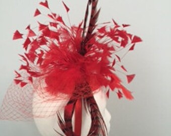 Kentucky Derby Red Fascinator -  "Horseshoe For Two"