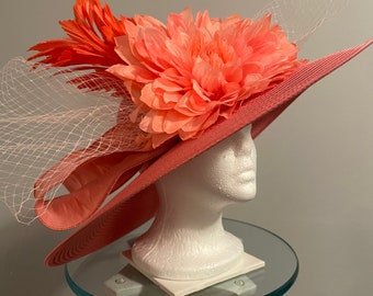 SOLD Kentucky Derby Coral wide-brimmed Hat  “Smooth and Southern” SOLD