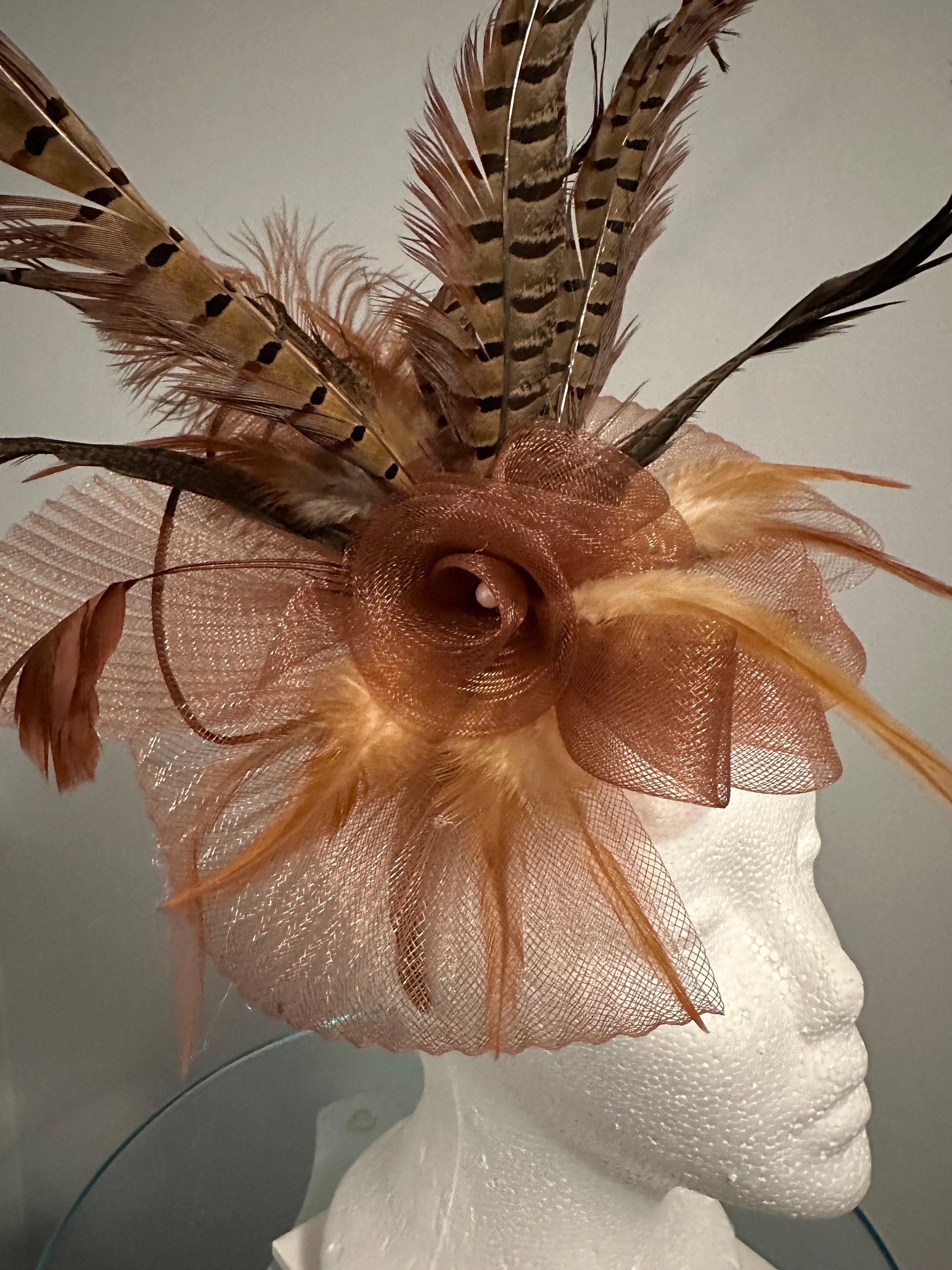 Kentucky Derby Fascinator. Light brown. "Cinnamon Swirl"