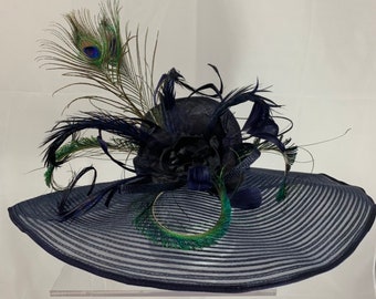 SOLD Kentucky Derby Navy Hat "Talk Peacock to Me" SOLD