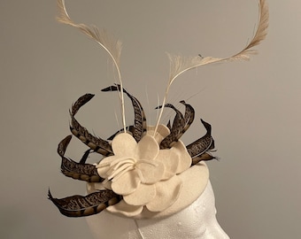 Breeders’ Cup off white felt fascinator  “Proper Lady" “