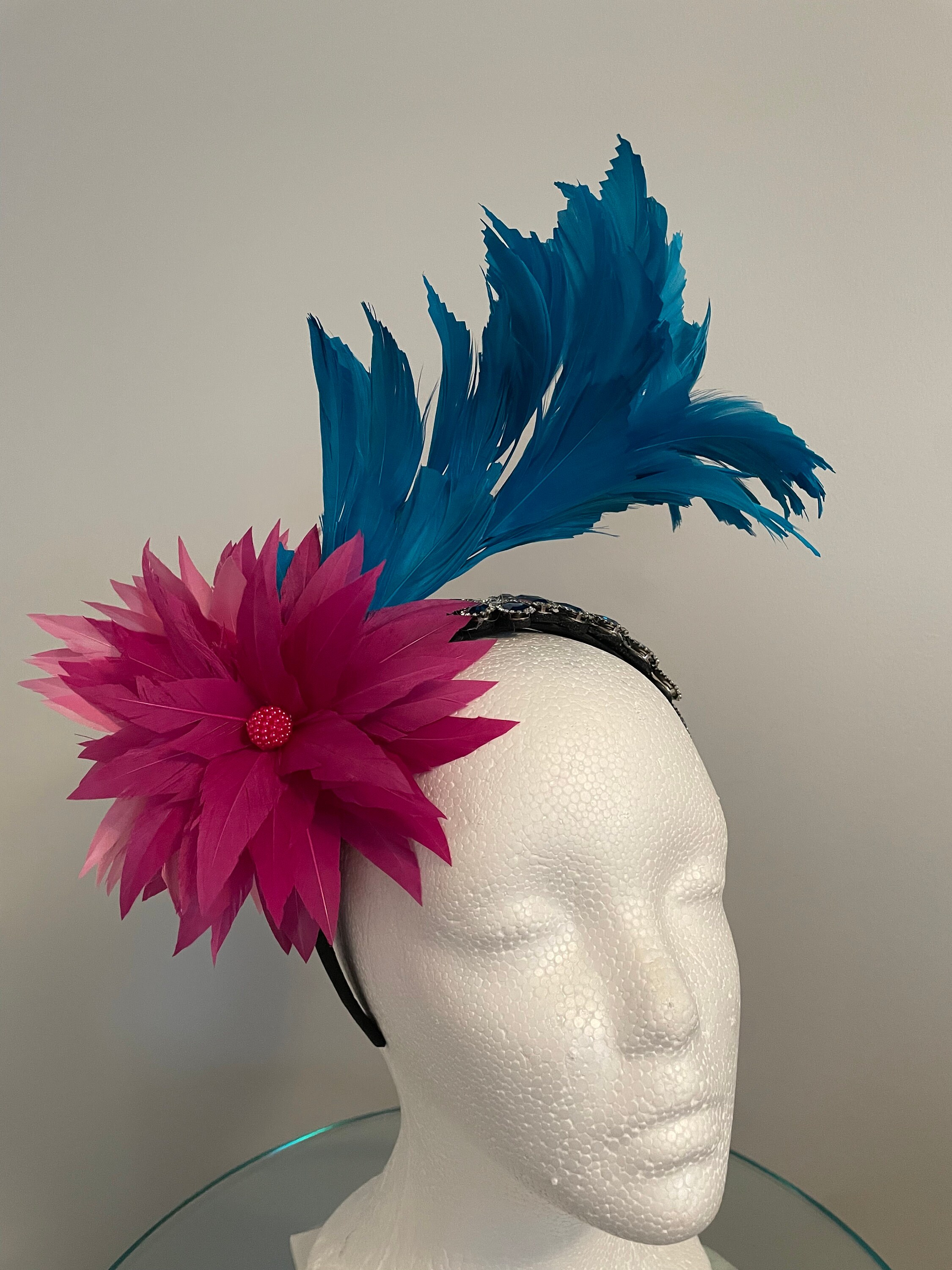 Blue Kentucky Derby Fascinator Hat with Pink Flowers Women main image 4