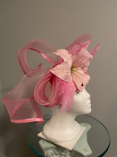 Oversized Statement Classic Pink Bow Headband Fascinator Kentucky Derby Oaks Pink Extra Large Bow Statement Kentucky Derby Fascinator Hat  main image 2