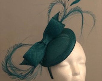 SOLD Kentucky Derby Teal Fascinator "Bowed Perfection Pretty"