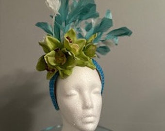 Kentucky  Teal and lime  Fascinator "Lime Orchid Lady"