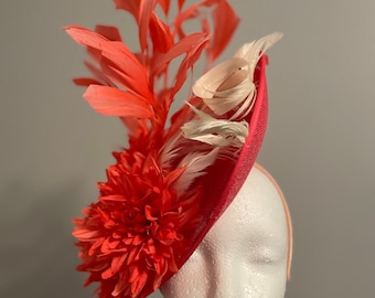 Kentucky Derby Fascinator  (coral) “Classy Coral Floral”