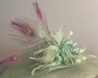 sold  Breeders’ Cup or Kentucky Derby  Pastel Seafoam Green Hat “Goddess of the Sea“