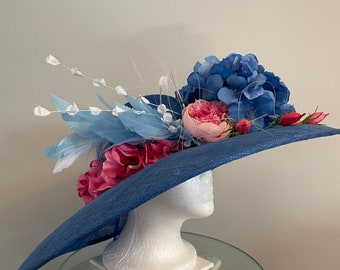 SOLD Kentucky Derby  Blue Hat - "Blue Haze Floral" SOLD