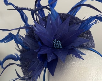 SOLD Kentucky Derby Royal Blue Fascinator "Varsity Blue”