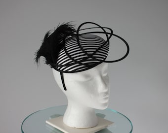 Kentucky Derby Black and White  Fascinator - "Striped and Sassy"