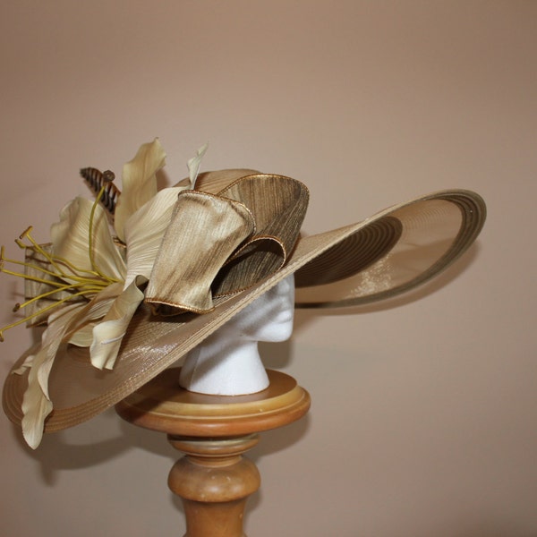 Kentucky Derby Hat, extra wide brimmed tan hat "Southern Ways"