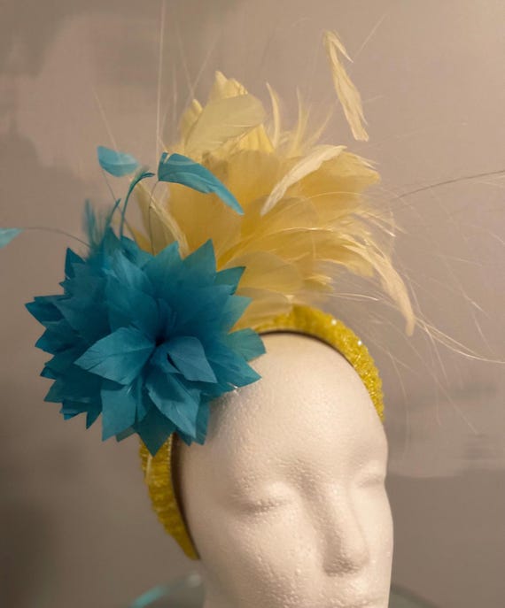 One of a kind huge oversized flower feather beads headband Fascinator yellow Blooming Gorgeous Yellow ??? . _ With so much love for a  main image 4