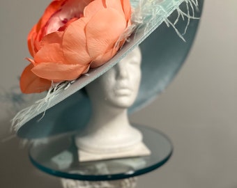 Chapeau Derby Kentucky (bleu ciel et corail) " Big & Bolder "