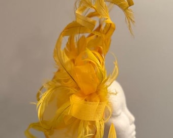 Kentucky Derby Yellow Fascinator - "Delighted Yellow" - on Headband