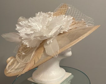 SOLD Kentucky Derby Hat,  Beige, Cream, Ivory and White Hat "Out of Towner" SOLD