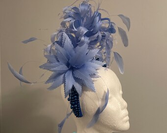 SOLD  Kentucky Derby Periwinkle Blue Fascinator "Plume de Periwinkle” SOLD