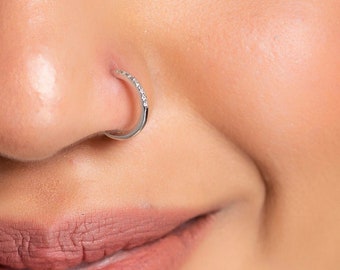 KuberBox Classic 0.03 Carat Nose Ring Hoop 18K Solid White Gold SI-HI Certified Diamonds, Also in Yellow or Rose Gold