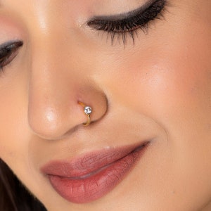 KuberBox 18K Gold 1/10 tcw (SI1-SI2, H-I) Certified Diamonds Bezel Nose Ring