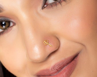 KuberBox 18K Gold Trident Gold Nose Stud/C-wire